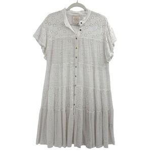Johnny Was Jade White Eyelet Tiered Dress Size Small Silk Coastal Cowgirl